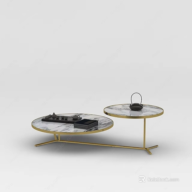 Two Modern Coffee Tables With Marble Top And Gold Frame Design 3d model