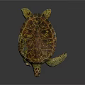 Colorful Sea Turtle With Vibrant Shell And Detailed Texture On Dark Background