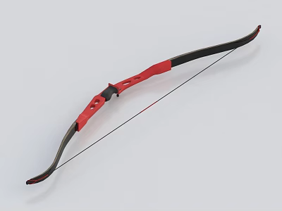 Red and Black Curved Bow Traditional Archery Weapon with Classic Design 3d model