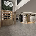 Elegant Bridal Shop Interior With Wedding Dresses Display Wooden Shelves And Chandelier Lighting
