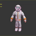 Game Movie Character In White And Orange Astronaut Suit With Transparent Visor And Chest Emblem