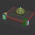 3D Architectural Model Featuring Green And Gold Central Dome With Smaller Domes And Arched Designs