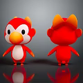 Red Bird Shaped Stuffed Toy With Orange Ears White Belly Front And Back Views