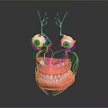 Detailed Anatomical Organ 3D Model with Eyeballs Teeth and Colorful Nerve Fibers