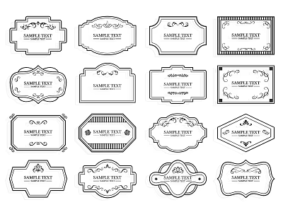 Vintage Ornate Label Silhouette Vector Set With Various Design Elements 3d model