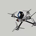 Gray Frame Drone With Four Propellers Blue Cube Component And Long Rod 3d model