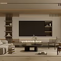 Modern Living Room Interior With Beige Sofa TV Wall Fireplace And Coffee Table