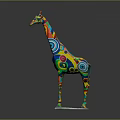 Colorful Giraffe Sculpture With Circular Patterns And Vibrant Colors On White Base 3d model