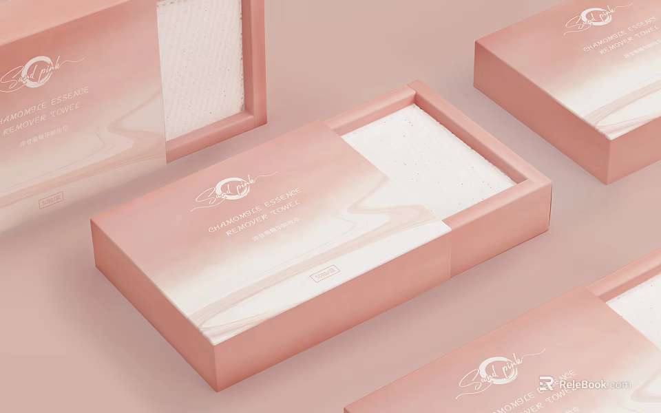 Pink And White Gradient Cleansing Cotton Packaging Boxes With Brand Logo Design 3d model