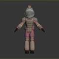 Vintage Astronaut Suit With Pink Red Stripes Transparent Helmet And Metallic Details