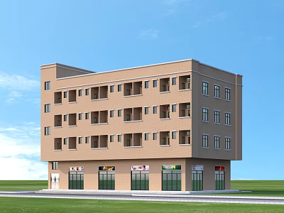 Detached Villa Exterior Design With Brown Facade Balconies And Ground Floor Shops 3d model