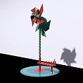 Colorful Pinwheel Toy With Red Green Blades And Round Base Structure