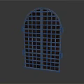 Black Metal Grille Gate Featuring Arched Top And Grid Pattern Structure