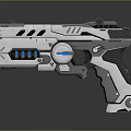 Futuristic Sci Fi Weapon Pistol With Silver Black Body And Blue Glowing Details