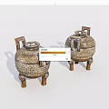 Two Piece Vintage Decorative Ornament Set With Three Legged Lidded Patterned Design 3d model