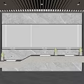 Public Restroom Modern Design with Marble Walls Large Mirror Washbasin Counter and Potted Plants