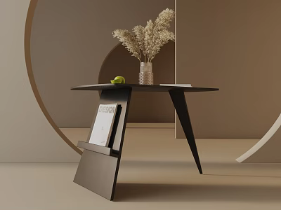 Modern Black Side Table with Dried Flower Vase Green Apple and Magazine in Minimalist Decor 3d model