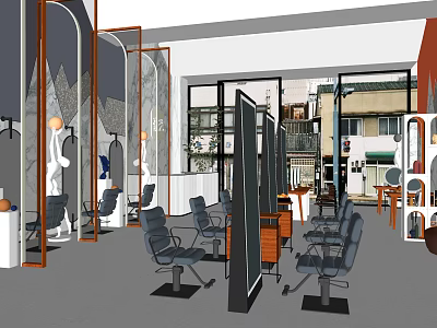 Modern Beauty Hair Salon Interior With Styling Chairs Mirrors And Workstations 3d model