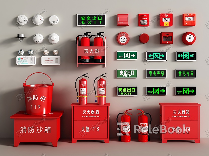 Fire extinguisher fire alarm smoke alarm safety exit fire emergency lighting model