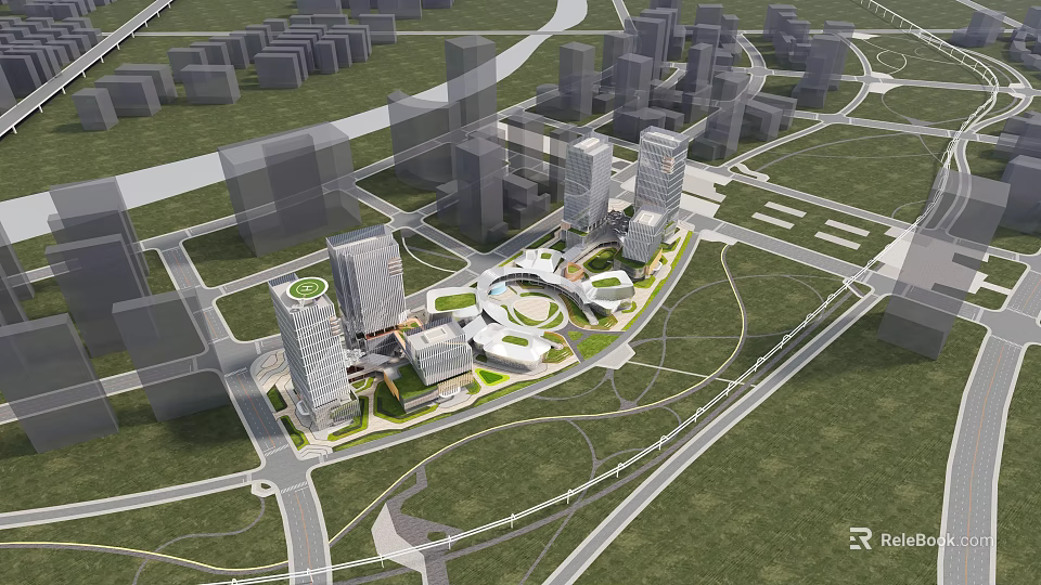 Aerial Planning of Modern Urban with High Rise Buildings Green Spaces and Integrated Road Networks 3d model 