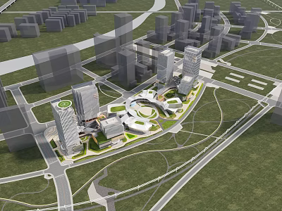 Aerial Planning of Modern Urban with High Rise Buildings Green Spaces and Integrated Road Networks 3d model