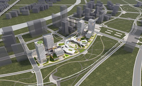 Modern Aerial View Commercial Complex 3d model