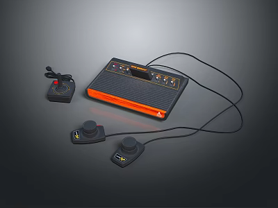 Retro Entertainment Electronics Classic Game Console With Two Controllers And Black Orange Design 3d model