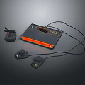 Retro Entertainment Electronics Classic Game Console With Two Controllers And Black Orange Design 3d model