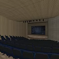 Modern Conference Room With Wooden Walls Blue Seats And Spacious Interior