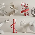 Modern Spiral Staircase Designs With Red White Gray Colors And Metal Railings