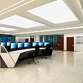 Modern Monitoring Room Interior With Multiple Screens And Control Desks