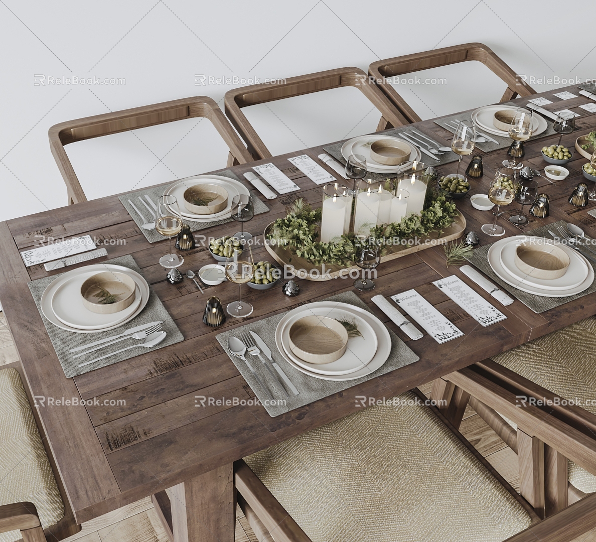 Tableware combination Dining table decoration Candles Dining table and chairs Restaurant supplies 3d model