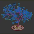 Potted Tree with Green Leaves Orange Fruits and Brown Trunk in Circular Pot White Pebbles