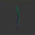 Green Fantasy Sword With Golden Decorations And Unique Glowing Blade Design