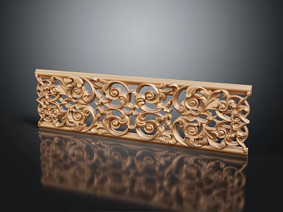 Artisan Crafted Ornate Wooden Carved Decorative Panel With Intricate Scroll Patterns 3d model
