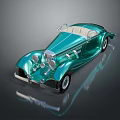 Vintage Teal Convertible Car with Classic Design and Shiny Exterior on Reflective Background