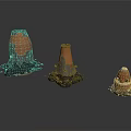 Textured Clay Conical Sculptures With Different Sizes And Black Bases