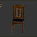 Classic Wooden Chair With Vertical Slat Back And Navy Blue Upholstered Seat