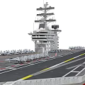Naval Aircraft Carrier Flight Deck With Fighter Jets Runway And Island Superstructure