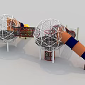 Orange Yellow Fun Playground Slides With Net Spheres And Mesh Structures 3d model