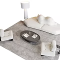 Modern Sofa And Coffee Table Set With White Chairs Floor Lamp And Gray Rug