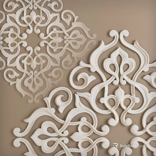 Intricate White Carved Patterns For Elegant Wall Decor And Interior Design 3d model 