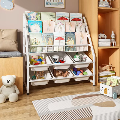 Functional Multi tiered Children's Bookcase With Picture Books Storage Bins And Organized Toys 3d model