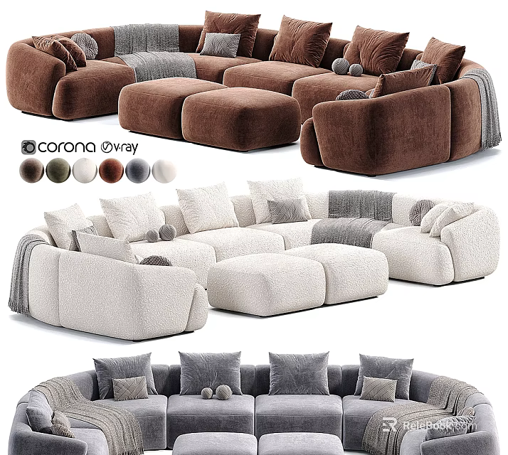 Modern Comfortable Sectional Sofa With Multiple Color Options And Cozy Cushions Design 3d model 