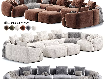 Modern Comfortable Sectional Sofa With Multiple Color Options And Cozy Cushions Design 3d model