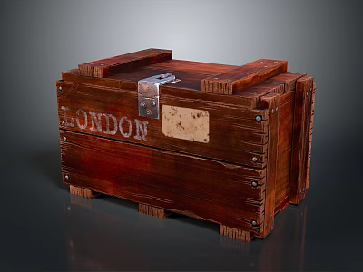 Vintage Wooden Box With London Lettering Metal Lock And Rivet Details 3d model