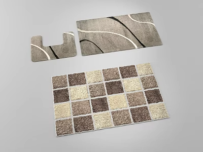 Modern Square Carpets with Geometric Wavy Line Patterns in Neutral Beige Brown Tones 3d model