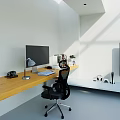 Modern Office Desk and Chair Set With Wooden Tabletop Black Chair Monitor Lamp and Keyboard