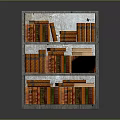 Gray Wooden Multi - tiered Bookcase Filled With Orange And Red Books On Gray Background