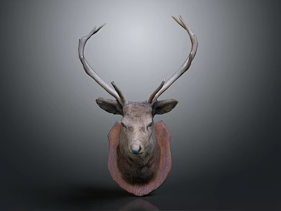 Rustic Deer Head Mount Wall Decor With Wooden Plaque And Antlers For Home Interior 3d model
